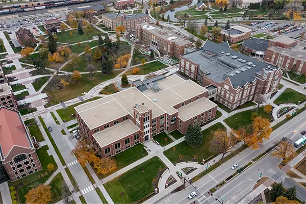 aerial view of UND campus